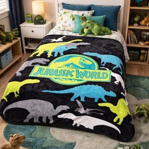 Universal Studios Jurassic World Fleece Plush Throw Blanket 46x60”  Large Emblem